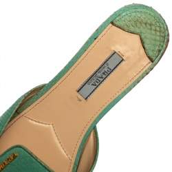 Prada Green Ayers Snake Leather Flat Slides Size 37