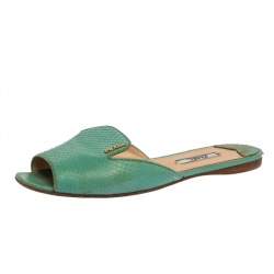 Prada Green Ayers Snake Leather Flat Slides Size 37