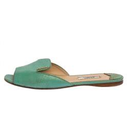 Prada Green Ayers Snake Leather Flat Slides Size 37