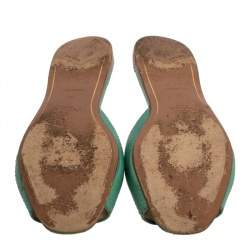 Prada Green Ayers Snake Leather Flat Slides Size 37