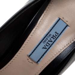 Pre Owned Prada Black Leather and Orange Patent Bow Detail Pointed Toe Pumps Size 38.5