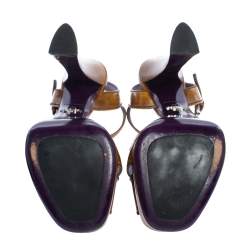 Pre Owned Prada Brown Leather Cross Strap Open Toe Platform Ankle Strap Sandals Size 38