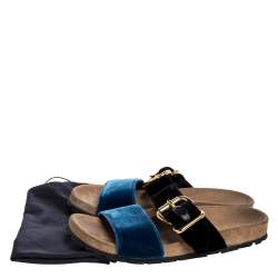 Prada Black/Blue Velvet Slide Flat Sandals Size 36