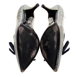 Pre Owned Prada Grey Patent Leather Bow Pointed Toe Pumps Size 39