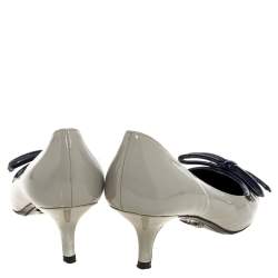 Pre Owned Prada Grey Patent Leather Bow Pointed Toe Pumps Size 39