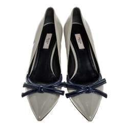 Pre Owned Prada Grey Patent Leather Bow Pointed Toe Pumps Size 39