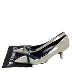 Pre Owned Prada Grey Patent Leather Bow Pointed Toe Pumps Size 39