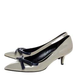 Pre Owned Prada Grey Patent Leather Bow Pointed Toe Pumps Size 39