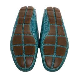 Prada Blue Crocodile Leather Bow Slip On Loafers 39