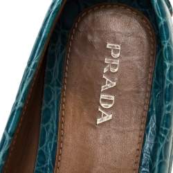 Prada Blue Crocodile Leather Bow Slip On Loafers 39