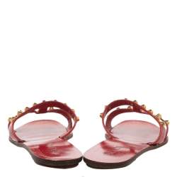 Pre Owned Prada Red Patent Leather Studded Flat Slides Size 39