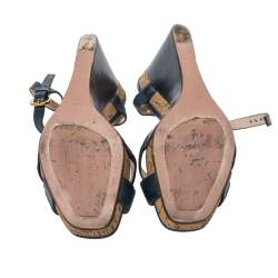 Pre Owned Prada Blue Criss Cross Leather Ankle Strap Wedge Sandals Size 41