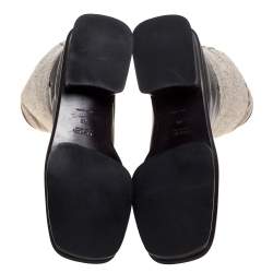 Pre Owned حذاء بوت فوق الركبه برادا نعل سميك و كعب سميك كانفاس بيج و جلد بني مقاس 40