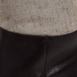 Pre Owned حذاء بوت فوق الركبه برادا نعل سميك و كعب سميك كانفاس بيج و جلد بني مقاس 40