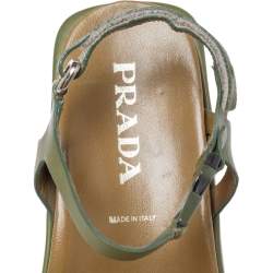 Pre Owned Prada Two-Tone Nylon And Leather Velcro Slingback Platform Sandals Size 39.5