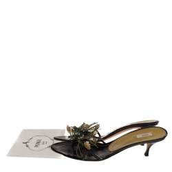 Pre Owned Prada Black Fabric And Multicolor Leather Floral Applique Embellished Sandals Size 41