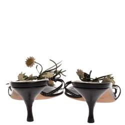 Pre Owned Prada Black Fabric And Multicolor Leather Floral Applique Embellished Sandals Size 41