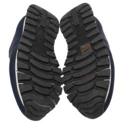 Pre Owned Prada Navy Blue Canvas Crystal Embellished Slip On Sneakers Size 39