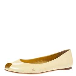 Pre Owned Prada Yellow Patent Leather Peep Toe Ballet Flats Size 41.5