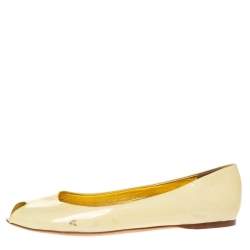 Pre Owned Prada Yellow Patent Leather Peep Toe Ballet Flats Size 41.5