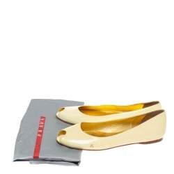 Pre Owned Prada Yellow Patent Leather Peep Toe Ballet Flats Size 41.5