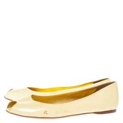 Pre Owned Prada Yellow Patent Leather Peep Toe Ballet Flats Size 41.5