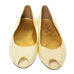 Pre Owned Prada Yellow Patent Leather Peep Toe Ballet Flats Size 41.5