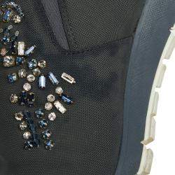 مملوكة مسبقًا Prada Grey Canvas Crystal Embellished Slip On Sneakers Size 38