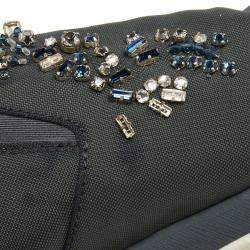 مملوكة مسبقًا Prada Grey Canvas Crystal Embellished Slip On Sneakers Size 38