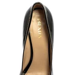 Pre Owned Prada Black Patent Open Toe Espadrille Wedge Pumps Size 38.5