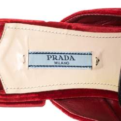Pre Owned Prada Red/Black Velvet And Leather Fringe Buckle Embellished Pointed Toe Flat Mules Size 38.5