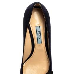 Pre Owned Prada Navy Blue Suede Bow Embellished Pointed Toe Pumps Size 36