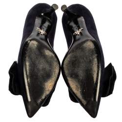 Pre Owned Prada Navy Blue Suede Bow Embellished Pointed Toe Pumps Size 36