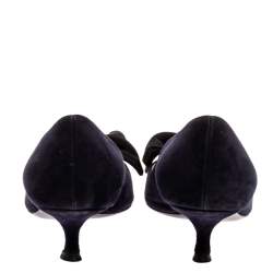 Pre Owned Prada Navy Blue Suede Bow Embellished Pointed Toe Pumps Size 36