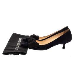Pre Owned Prada Navy Blue Suede Bow Embellished Pointed Toe Pumps Size 36