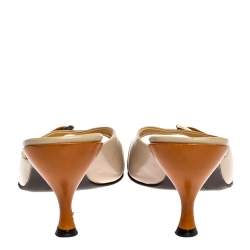 Pre Owned Prada Two Tone Leather Buckle Embellished Mule Sandals Size 38.5