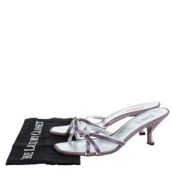 Pre Owned Prada Purple/Silver Leather Scallop Detail Bow Lucite Heel Slide Sandals Size 39