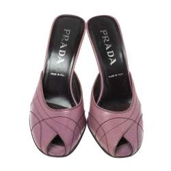 Prada Pastel Leather Stitch Detail Peep Toe Slide Mules Size 38.5 