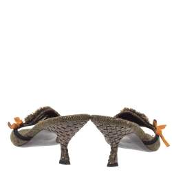 Pre Owned Prada Multicolor Tweed Crystal And Bow Embellished Slide Sandals Size 38.5