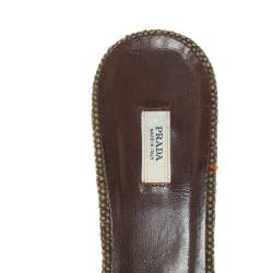 Pre Owned Prada Multicolor Tweed Crystal And Bow Embellished Slide Sandals Size 38.5