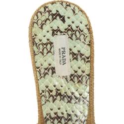 Pre Owned Prada Brown Jute Canvas And Blue Snakeskin Crystal Embellished Slide Sandals Size 39