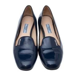 Pre Owned Prada Blue Patent Leather Smoking Slippers Size 37