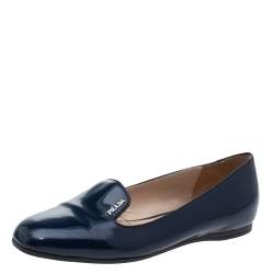 Pre Owned Prada Blue Patent Leather Smoking Slippers Size 37