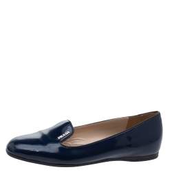 Pre Owned Prada Blue Patent Leather Smoking Slippers Size 37
