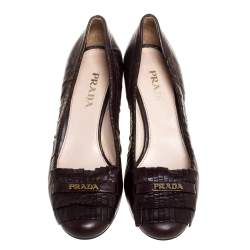 Pre Owned Prada Brown Leather Fringe Loafer Pumps Size 37