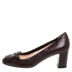 Pre Owned Prada Brown Leather Fringe Loafer Pumps Size 37