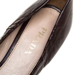 Pre Owned Prada Brown Leather Fringe Loafer Pumps Size 37