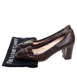 Pre Owned Prada Brown Leather Fringe Loafer Pumps Size 37