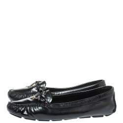 Pre Owned Prada Black Patent Leather Bow Loafers Size 40