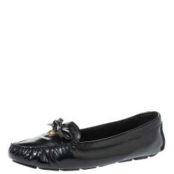 Pre Owned Prada Black Patent Leather Bow Loafers Size 40